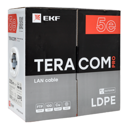 Кабель витая пара F/UTP кат.5E 4 пары 24 AWG solid внешн. LDPE черн. (м) TERACOM PRO EKF TRP-5EFTP-04PE-BK-OUT3 фото 3
