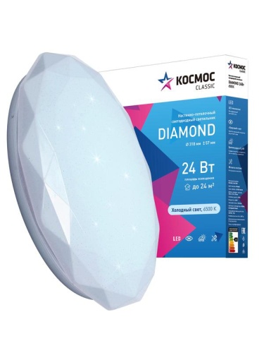 Светильник светодиодный Classic DIAMOND 24Вт 230В 6500К 1560лм 318х57мм настенно-потолочный КОСМОС KCDiam24W_6500 фото 2