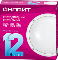 Светильник светодиодный 61 194 OBL-R1-12-6.5K-WH-IP65-LED 12Вт 6500К IP65 900лм ЖКХ круг бел. (аналог НПП) ОНЛАЙТ 61194