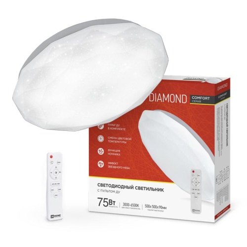 Светильник светодиодный COMFORT DIAMOND 75Вт 3000-6500К 6000лм 230В 480х80мм с пультом ДУ IN HOME 4690612034799 фото 6
