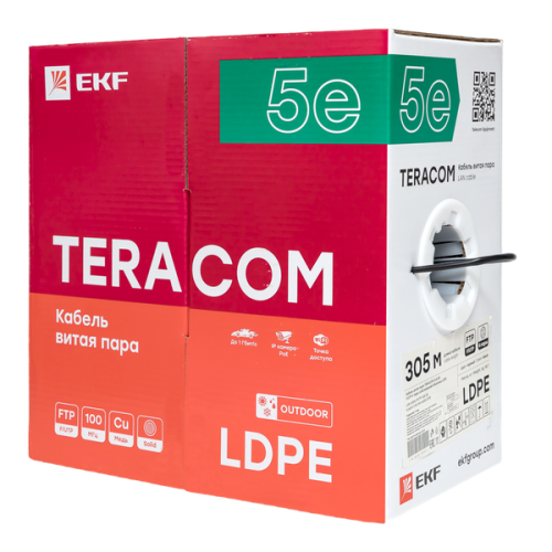 Кабель витая пара F/UTP кат.5E 4 пары solid внешн. LDPE черн. TERACOM EKF TRC-5EFTP-04PE-BK-OUT3 фото 4