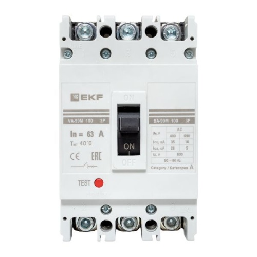 Выключатель автоматический 3п 100/63А 35кА ВА-99М PROxima EKF mccb99-100-63m фото 2