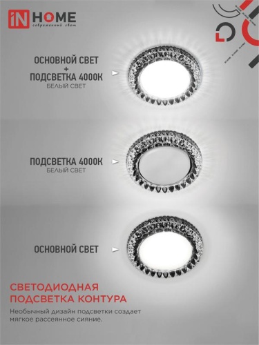 Светильник GX53R-crystal R42L-BC встраив. с подсветкой 4К под GX53 черн./хром IN HOME 4690612044316 фото 5