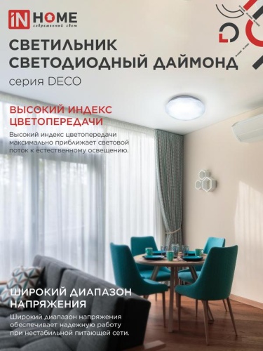 Светильник светодиодный DECO ДАЙМОНД 36Вт 6500К 3240лм 230В 380х55мм IN HOME 4690612033730 фото 5