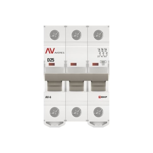 Выключатель автоматический модульный 3п D 25А 6кА AV-6 AVERES EKF mcb6-3-25D-av фото 2
