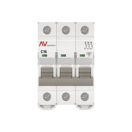 Выключатель автоматический модульный 3п C 16А 6кА AV-6 AVERES EKF mcb6-3-16C-av фото 2