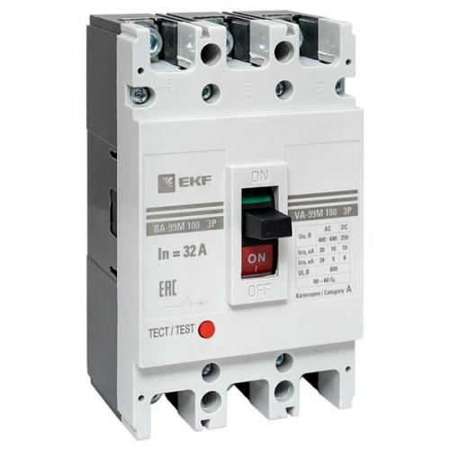 Выключатель автоматический 3п 100/32А 35кА ВА-99М PROxima EKF mccb99-100-32m фото 3