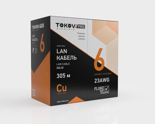 Кабель витая пара U/UTP 4х2х23AWG(0.57мм) кат.6 нг(А)-HF (LSZH) indoor Fluked tested 305м (м) PRO TOKOV ELECTRIC TKP-C08-U/UTP-42-6-305-LSZH фото 2