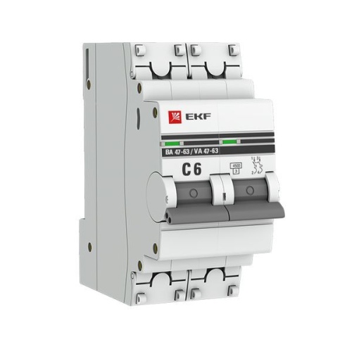 Выключатель автоматический модульный 2п C 6А 4.5кА ВА 47-63 PROxima EKF mcb4763-2-06C-pro фото 3