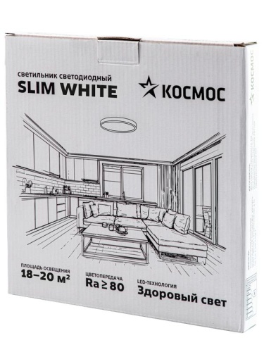 Светильник светодиодный SLIM WHITE 38Вт 4500К IP40 2650лм 230В 400х25мм КОСМОС KSlim38w_W4500K фото 3