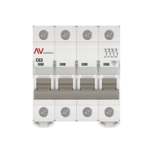Выключатель автоматический модульный 4п C 63А 6кА AV-6 AVERES EKF mcb6-4-63C-av фото 3