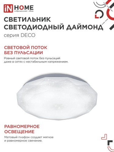 Светильник светодиодный DECO ДАЙМОНД 36Вт 6500К 3240лм 230В 380х55мм IN HOME 4690612033730 фото 4