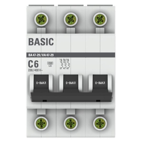 Выключатель автоматический модульный 3п C 6А 4.5кА ВА 47-29 Basic EKF mcb4729-3-06C фото 2