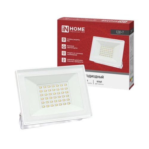 Прожектор светодиодный СДО-7 50Вт 4000К IP65 230В бел. IN HOME 4690612064376 фото 2