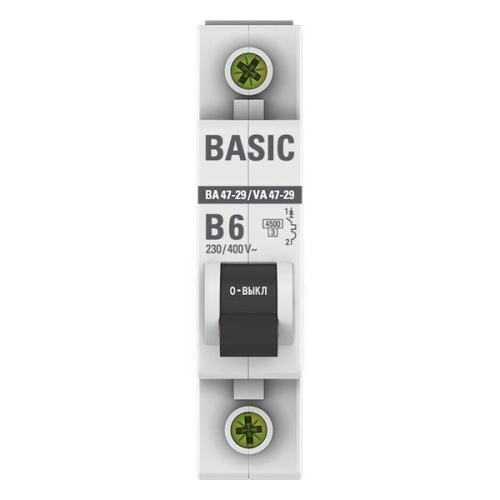 Выключатель автоматический модульный 1п B 6А 4.5кА ВА 47-29 Basic EKF mcb4729-1-06-B фото 2