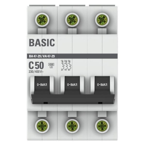 Выключатель автоматический модульный 3п C 50А 4.5кА ВА 47-29 Basic EKF mcb4729-3-50C фото 2