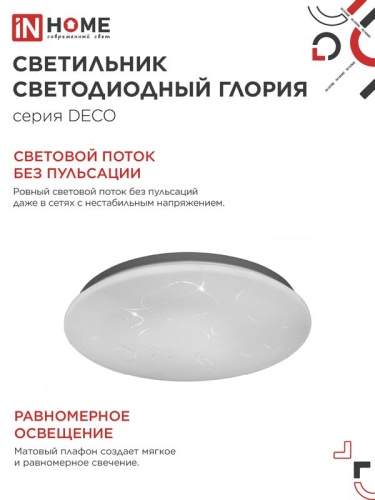 Светильник светодиодный DECO ГЛОРИЯ 24Вт 4000К 2160лм 230В 330х55мм IN HOME 4690612021904 фото 4