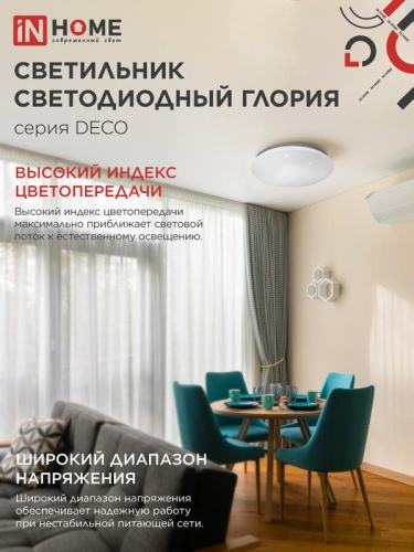 Светильник светодиодный DECO ГЛОРИЯ 24Вт 4000К 2160лм 230В 330х55мм IN HOME 4690612021904 фото 5