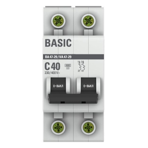 Выключатель автоматический модульный 2п C 40А 4.5кА ВА 47-29 Basic EKF mcb4729-2-40C фото 2