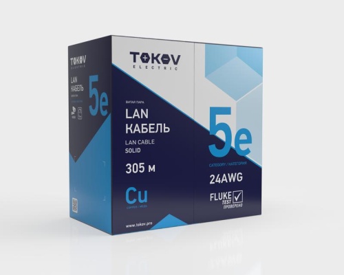 Кабель витая пара U/UTP 2х2х24AWG кат.5E PVC indoor 305м (м) TOKOV ELECTRIC TKE-C06-U22-5E-305-PVC фото 2
