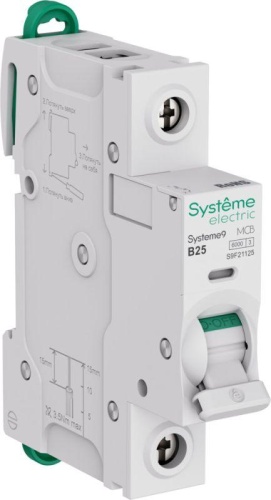 Выключатель автоматический 1п B 25А 6кА Systeme9 230В SE S9F21125